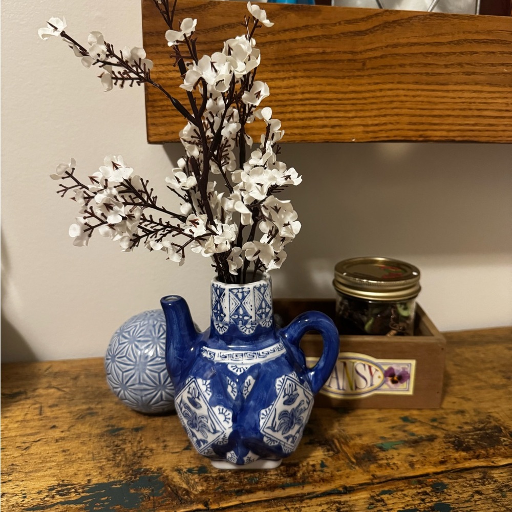 Blue and White Ceramic Teapot/Vase